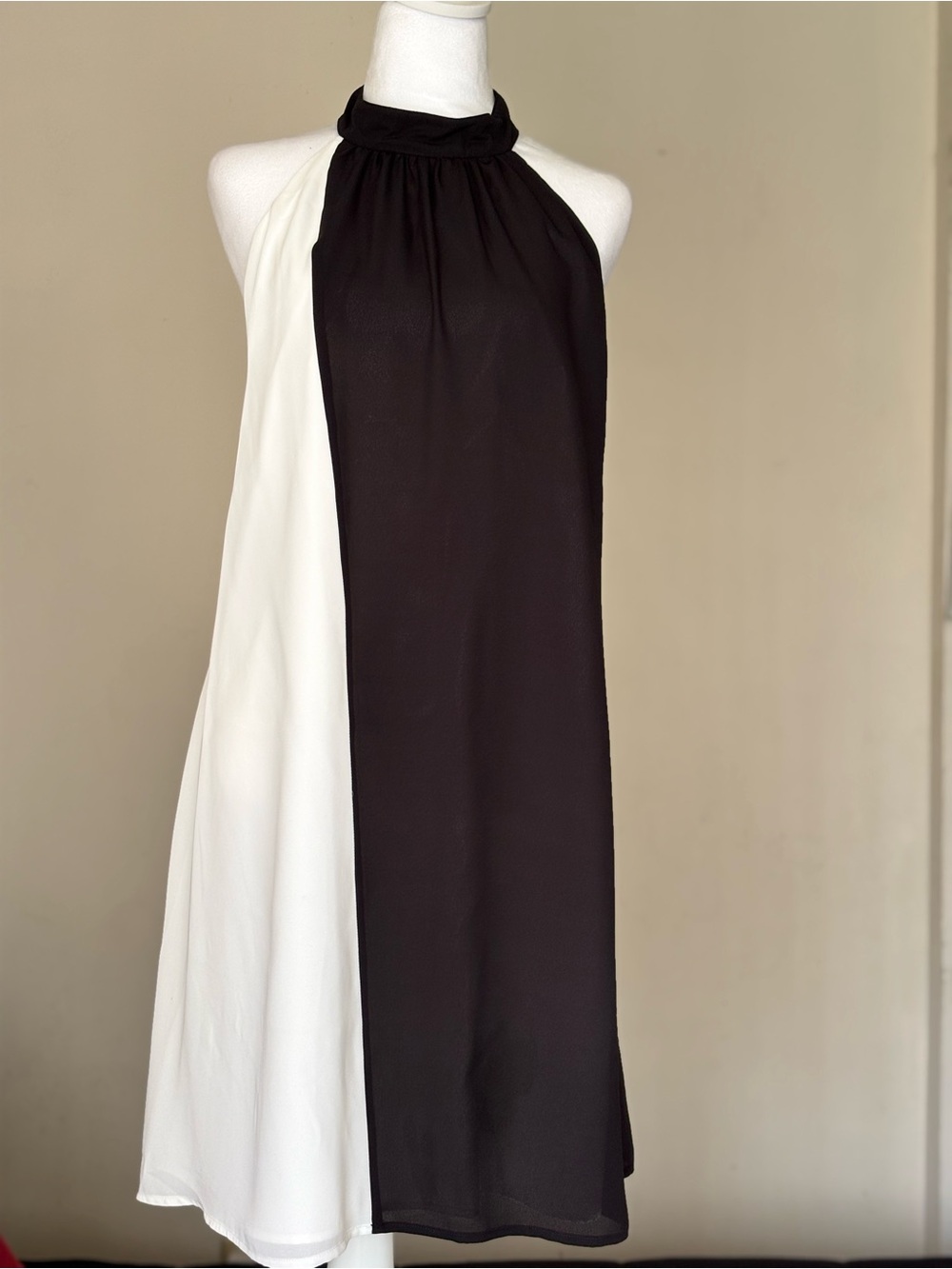Venus Monochrome Halter Knee Length Dress in Black and White
